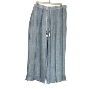 Sigrid Olsen 100% Linen Striped Tassel Pants Large Coastal Resort Beach Boho Fit